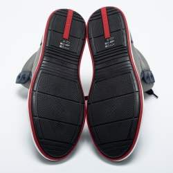 Pre Owned Prada Sport Grey/Navy Blue Canvas and Leather High Top Sneakers Size 44