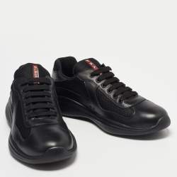 Pre Owned Prada Sport Black Leather and Mesh America's Cup Lace Up Sneakers Size 44 1/3