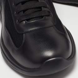 Pre Owned Prada Sport Black Leather and Mesh America's Cup Lace Up Sneakers Size 44 1/3