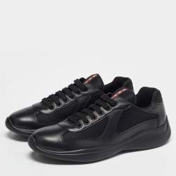 Pre Owned Prada Sport Black Leather and Mesh America's Cup Lace Up Sneakers Size 44 1/3