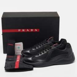 Pre Owned Prada Sport Black Leather and Mesh America's Cup Lace Up Sneakers Size 44 1/3