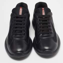 Pre Owned Prada Sport Black Leather and Mesh America's Cup Lace Up Sneakers Size 44 1/3
