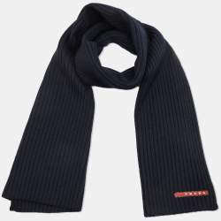 مملوكة مسبقًا Prada Sport Navy Blue Wool Knit Scarf
