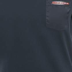 Prada Sports Midnight Blue/Black Cotton Rubber Logo Nylon Pocket V-Neck T-Shirt S