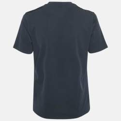 Prada Sports Midnight Blue/Black Cotton Rubber Logo Nylon Pocket V-Neck T-Shirt S