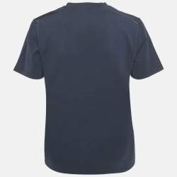 Prada Blue Cotton Rubber Logo Nylon Pocket V-Neck T-Shirt S