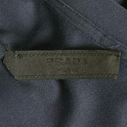 Prada Blue Cotton Rubber Logo Nylon Pocket V-Neck T-Shirt S