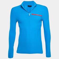 Pre Owned Prada Sport Blue Techno Knit Fitted Jumper S/M