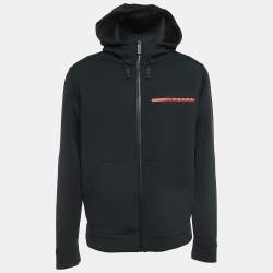 Prada Sport Black Logo Print Double Technical Jersey Hoodie XL