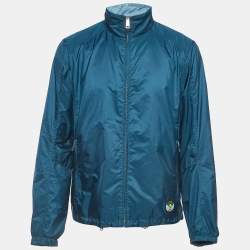 Prada Sport Blue Applique Detail Synthetic Reversible Zipper Jacket XL