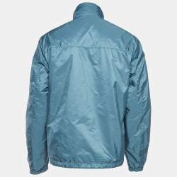 Prada Sport Blue Applique Detail Synthetic Reversible Zipper Jacket XL