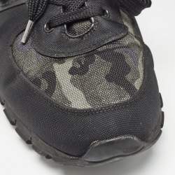 Prada Sport Black/Green Leather and Camouflage Print Nylon Low Top Sneakers Size 43.5 