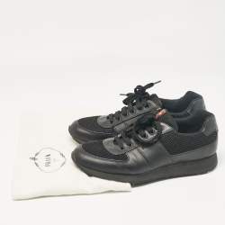 Prada Sport Black Leather and Mesh Lace Up Sneakers Size 42.5