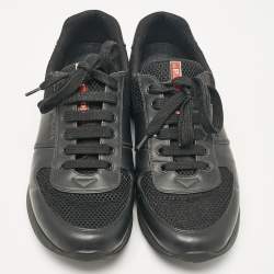 Prada Sport Black Leather and Mesh Lace Up Sneakers Size 42.5