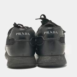 Prada Sport Black Leather and Mesh Lace Up Sneakers Size 42.5