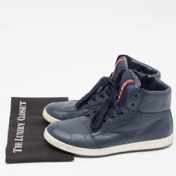 Pre Owned Prada Sport Blue Leather High Top Sneakers Size 41.5