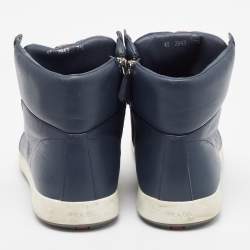 Pre Owned Prada Sport Blue Leather High Top Sneakers Size 41.5