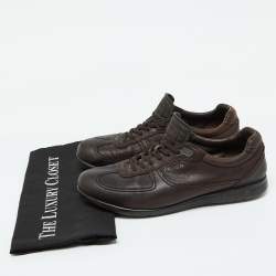 Prada Sport Dark Brown Leather Low Top Sneakers Size 42