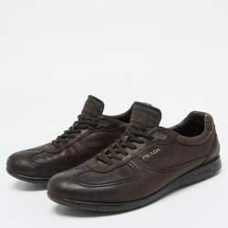 Prada Sport Dark Brown Leather Low Top Sneakers Size 42