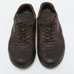 Prada Sport Dark Brown Leather Low Top Sneakers Size 42