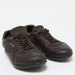 Prada Sport Dark Brown Leather Low Top Sneakers Size 42
