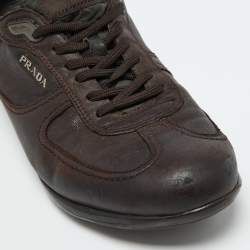Prada Sport Dark Brown Leather Low Top Sneakers Size 42