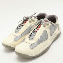 Prada Sport White/Grey Leather And Mesh America's Cup Low Top Trainer Sneakers Size 40