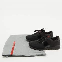 Prada Sport Black Canvas and Leather Low Top Sneakers Size 39