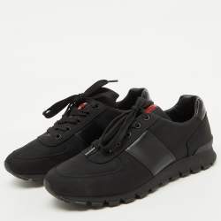 Prada Sport Black Canvas and Leather Low Top Sneakers Size 39