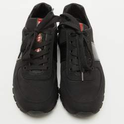 Prada Sport Black Canvas and Leather Low Top Sneakers Size 39