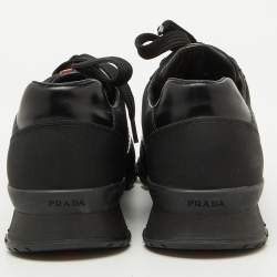Prada Sport Black Canvas and Leather Low Top Sneakers Size 39