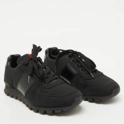 Prada Sport Black Canvas and Leather Low Top Sneakers Size 39