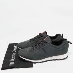 Prada Sport Dark Green/Black Fabric and Leather Low Top Sneakers Size 43.5