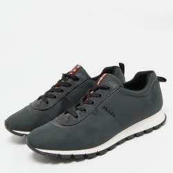 Prada Sport Dark Green/Black Fabric and Leather Low Top Sneakers Size 43.5
