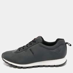 Prada Sport Dark Green/Black Fabric and Leather Low Top Sneakers Size 43.5