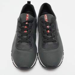 Prada Sport Dark Green/Black Fabric and Leather Low Top Sneakers Size 43.5