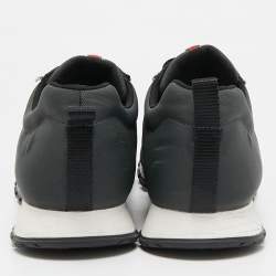 Prada Sport Dark Green/Black Fabric and Leather Low Top Sneakers Size 43.5