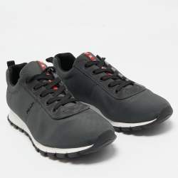 Prada Sport Dark Green/Black Fabric and Leather Low Top Sneakers Size 43.5