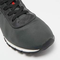 Prada Sport Dark Green/Black Fabric and Leather Low Top Sneakers Size 43.5