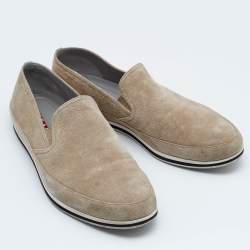 Prada Sport Beige Suede Slip On Sneakers Size 45.5