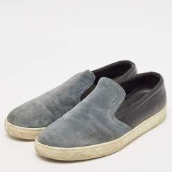Pre Owned Prada Sport Black/Blue Suede and Leather Slip On Sneakers Size 43
