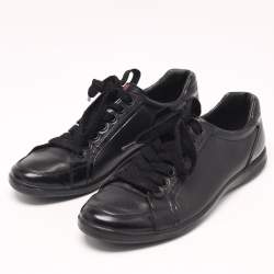 Prada Sport Black Leather Low Top Sneakers Size 41