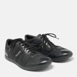 Prada Sport Black Leather and Leather Low Top Sneakers Size 43
