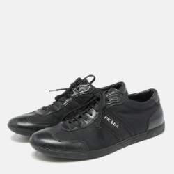 Prada Sport Black Leather and Leather Low Top Sneakers Size 43