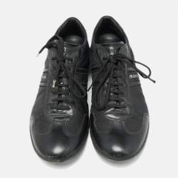 Prada Sport Black Leather and Leather Low Top Sneakers Size 43