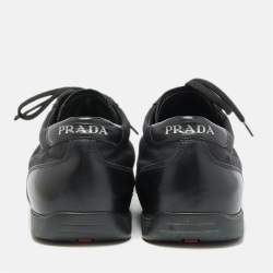 Prada Sport Black Leather and Leather Low Top Sneakers Size 43