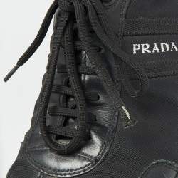 Prada Sport Black Leather and Leather Low Top Sneakers Size 43