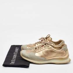 Prada Sport Beige/Gold Leather and Suede America's Cup Low Top Sneakers Size 39.5