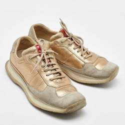 Prada Sport Beige/Gold Leather and Suede America's Cup Low Top Sneakers Size 39.5
