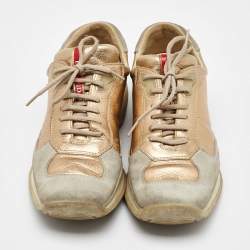 Prada Sport Beige/Gold Leather and Suede America's Cup Low Top Sneakers Size 39.5